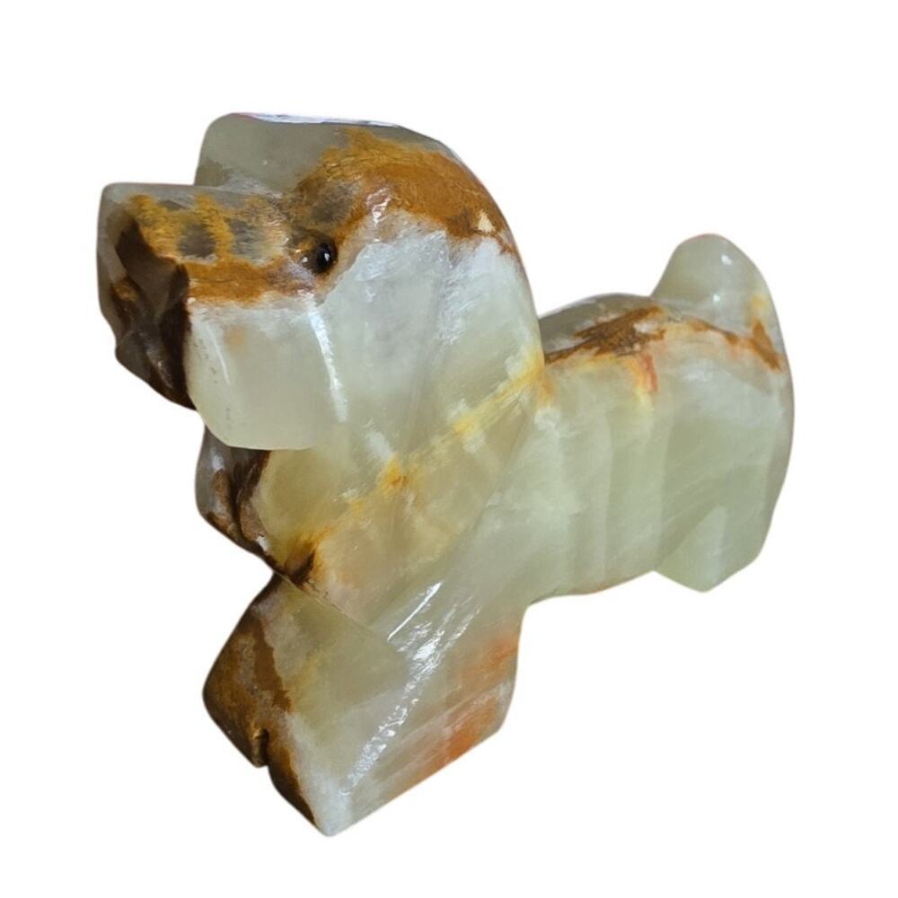 Hand Carved Onyx Stone Dog Figurine Decorative‎ Collectible Animal Sculpture Z4
